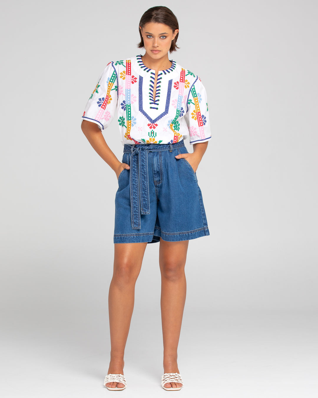 Boom Shankar | Luna Top - Embroidered Multi | White / Multi