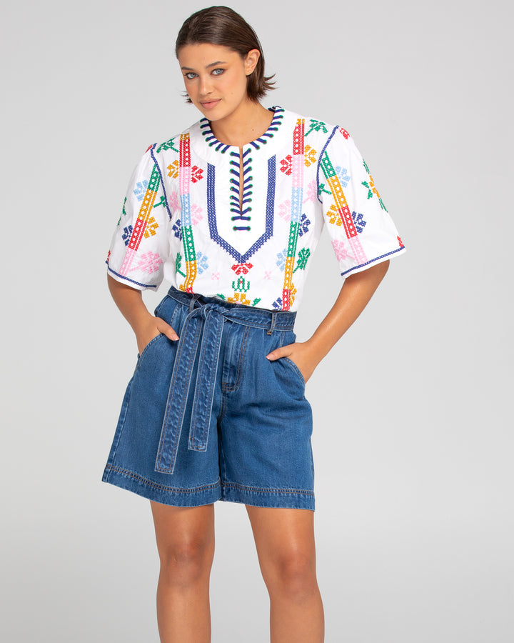 Boom Shankar | Luna Top - Embroidered Multi | White / Multi