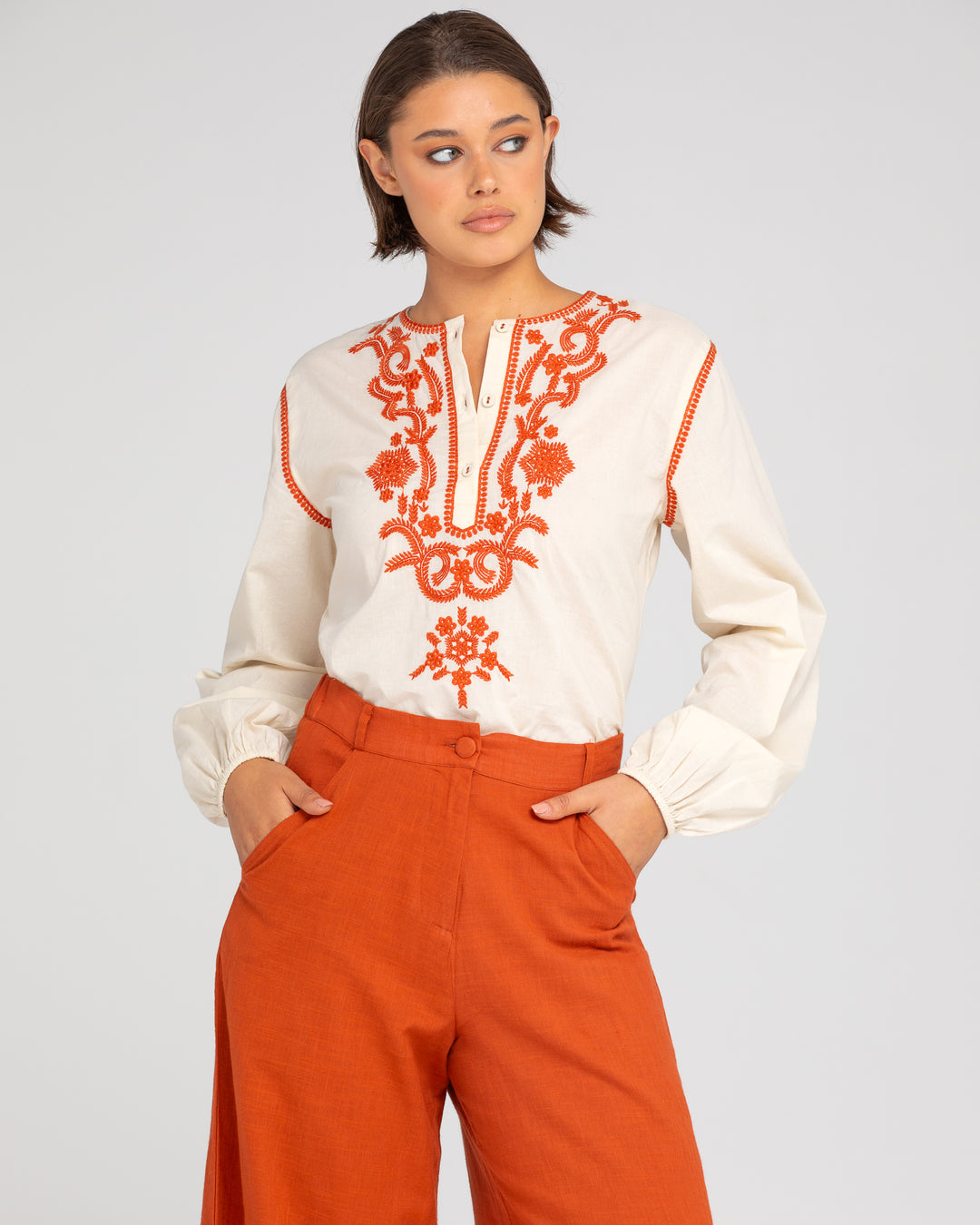 Boom Shankar | Jadu Shirt - Embroidered Rust | Turtle Dove