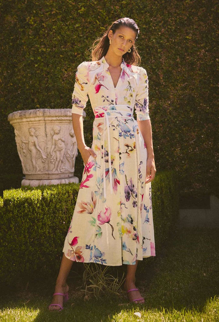 Once Was | Xenia Yoke Linen Viscose Dress | Plume Blossom