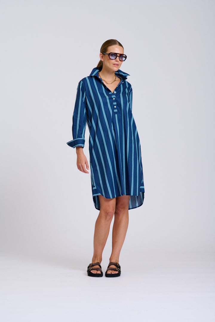 Shirty | The Popover Shirtdress | Navy with Green Stripe