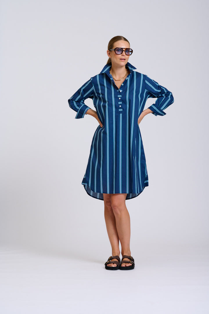 Shirty | The Popover Shirtdress | Navy with Green Stripe