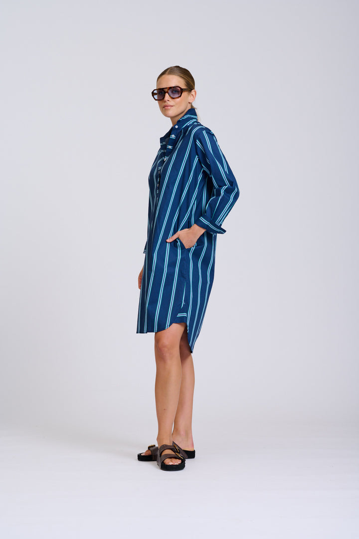 Shirty | The Popover Shirtdress | Navy with Green Stripe