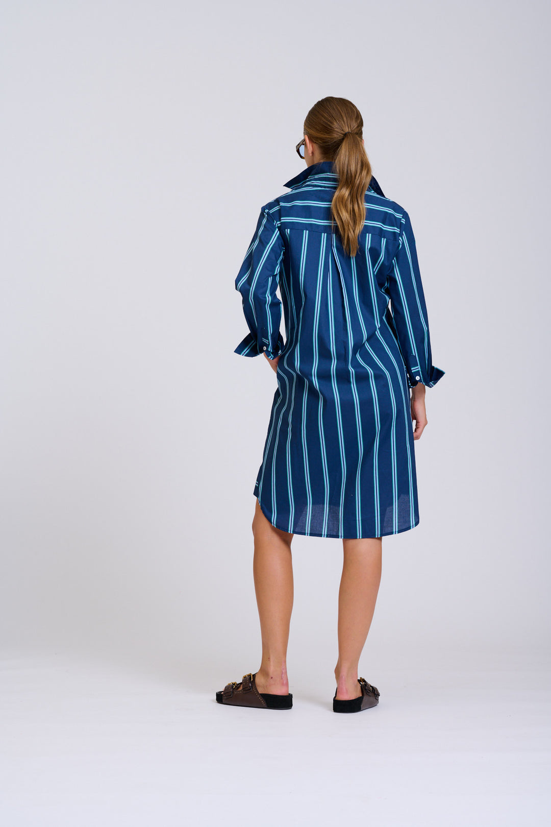 Shirty | The Popover Shirtdress | Navy with Green Stripe