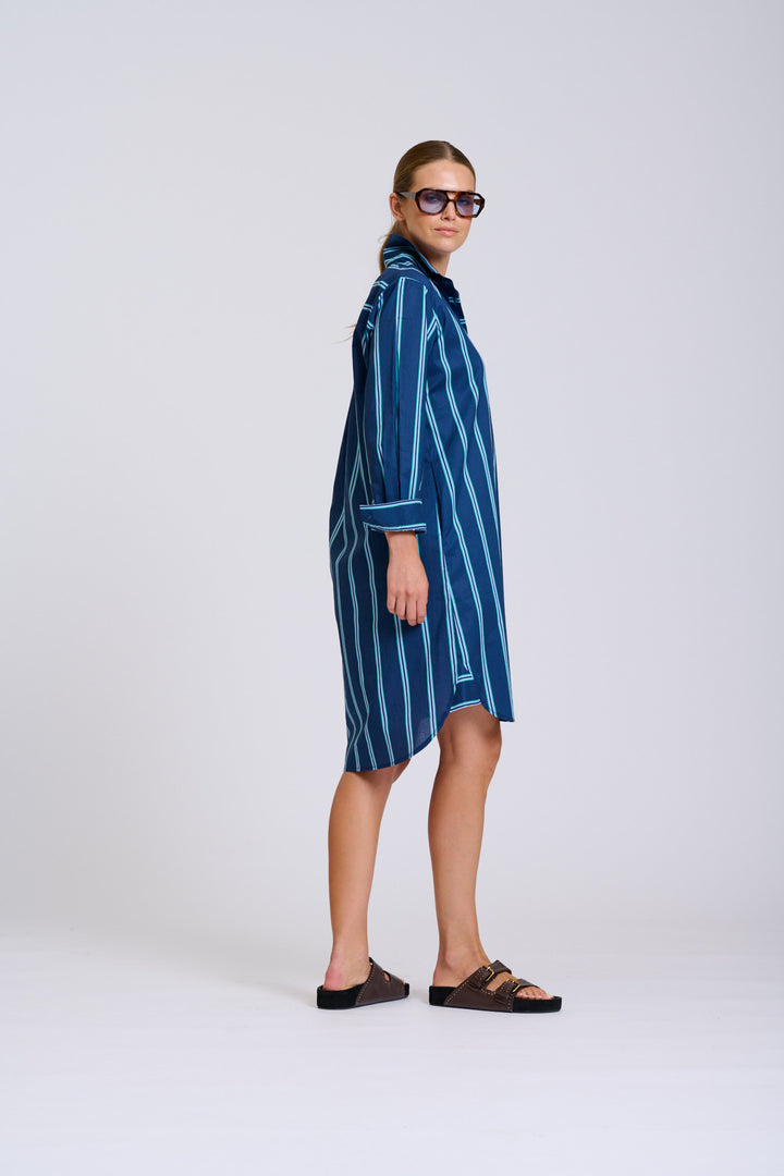 Shirty | The Popover Shirtdress | Navy with Green Stripe