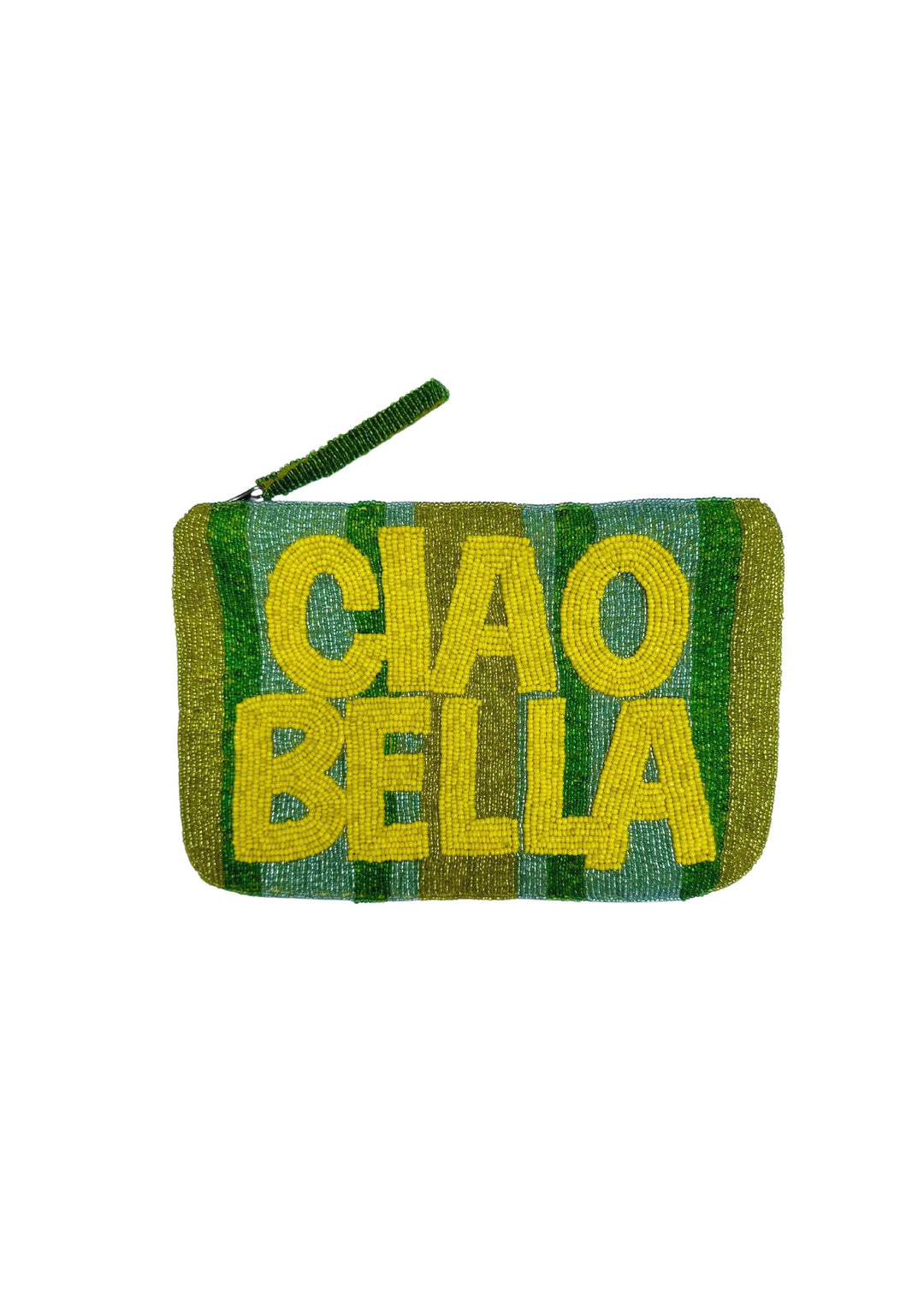 The Jacksons | Ciao Bella Yellow Green Stripes Handmade Beaded Clutch
