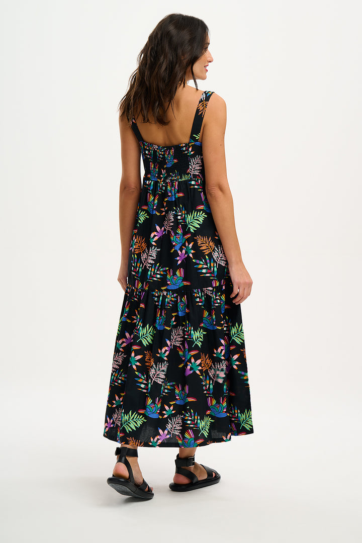 Sugarhill Brighton | Charlotte Maxi Tiered Sundress | Black, Rainbow Toucans