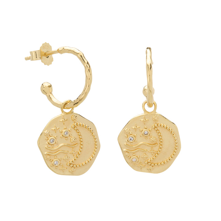 Murkani | Night Sky Pendant Hoop Earrings | 18KT Yellow Gold Plate