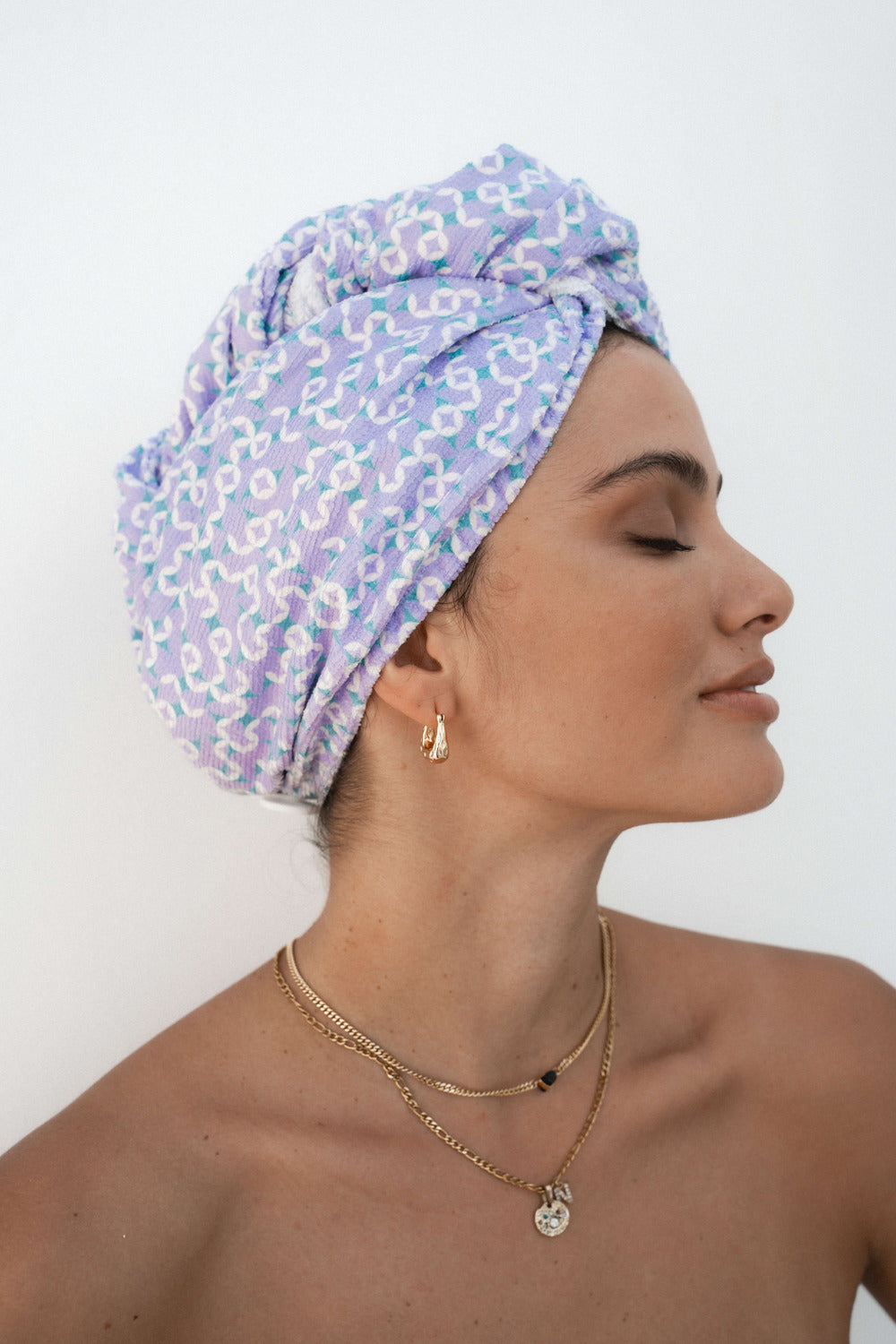 Louvelle | Riva Hair Towel Wrap I Lavender Geo
