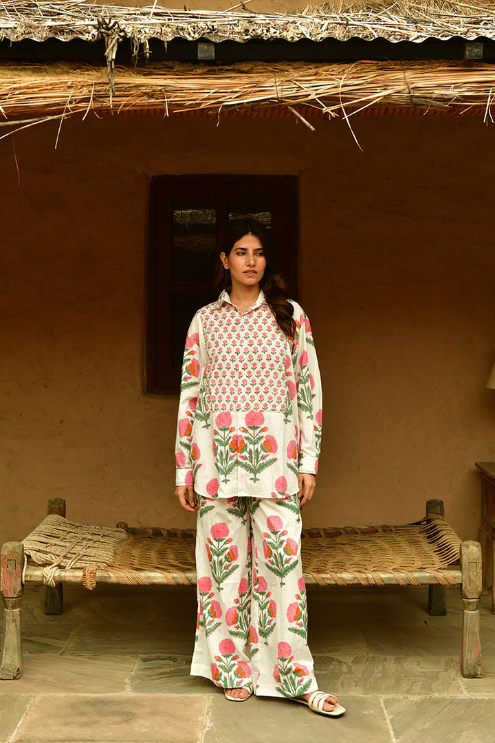 Mandalay Designs | Big Marigold Shirt | White