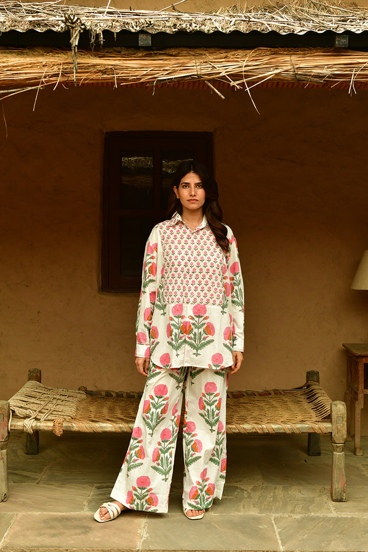 Mandalay Designs | Big Marigold Shirt | White