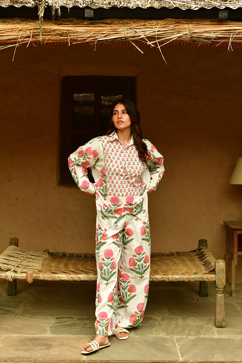 Mandalay Designs | Big Marigold Shirt | White