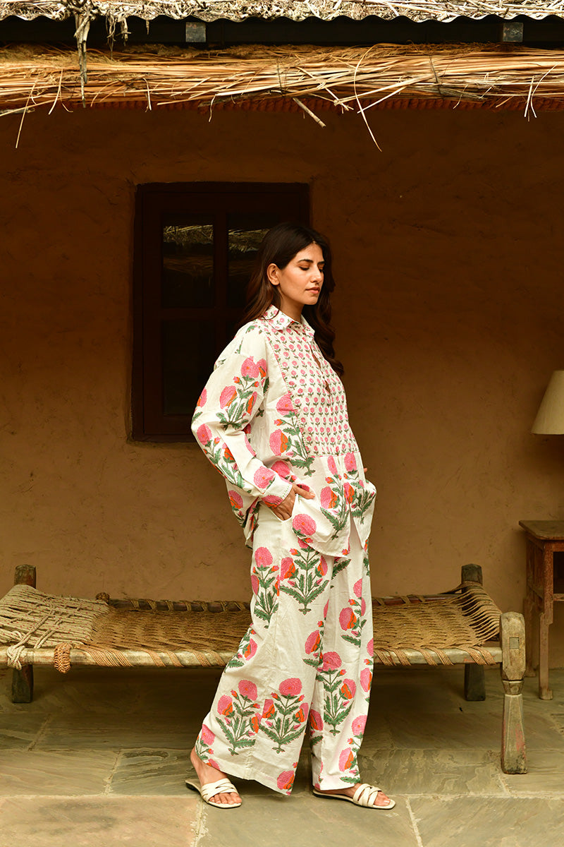 Mandalay Designs | Big Marigold Shirt | White