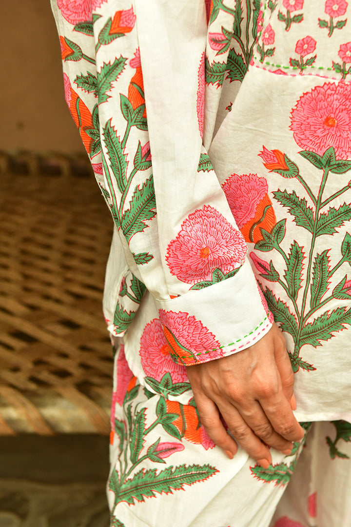 Mandalay Designs | Big Marigold Shirt | White