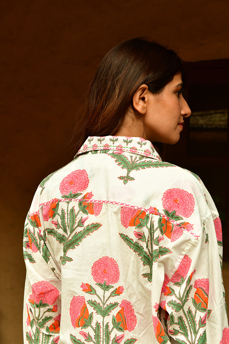Mandalay Designs | Big Marigold Shirt | White