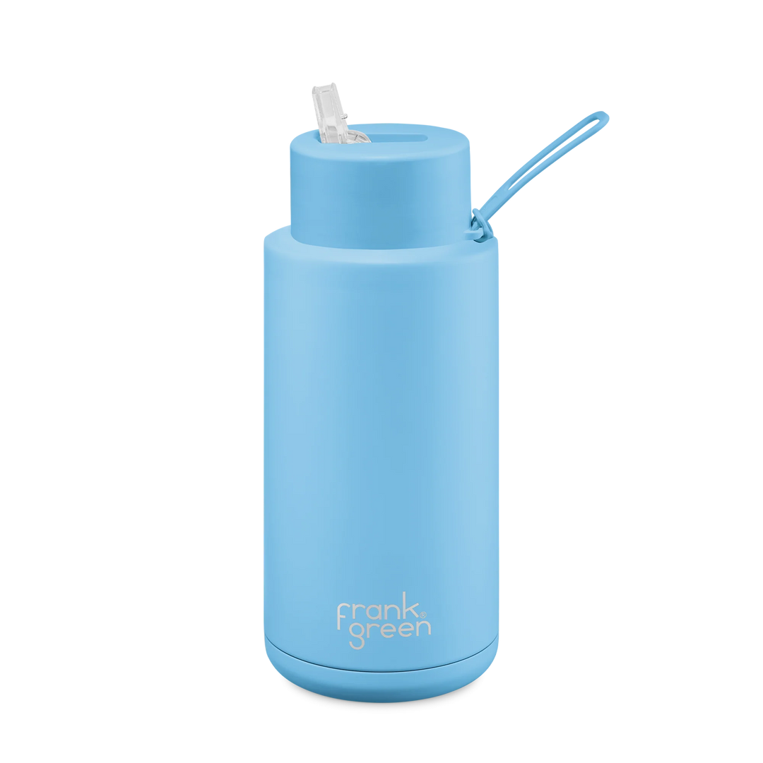 FRANK GREEN | Ceramic Reusable Bottle with Straw Lid - 34oz / 1,000ml in Sky Blue