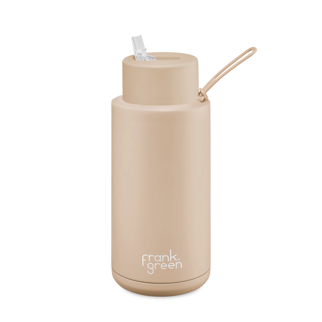 FRANK GREEN | Ceramic Reusable Bottle with Straw Lid - 34oz / 1,000ml in Soft Stone