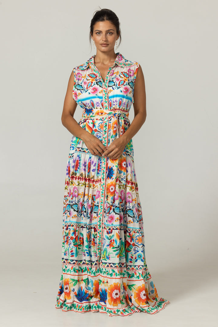 Miss June Paris | Neela Long Dress | White Multi