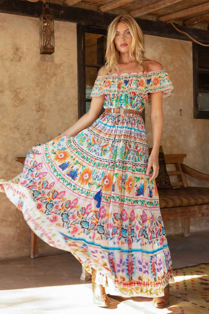Miss June Paris | Yalla Long Dress | White multicolour