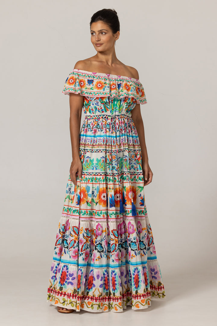 Miss June Paris | Yalla Long Dress | White multicolour