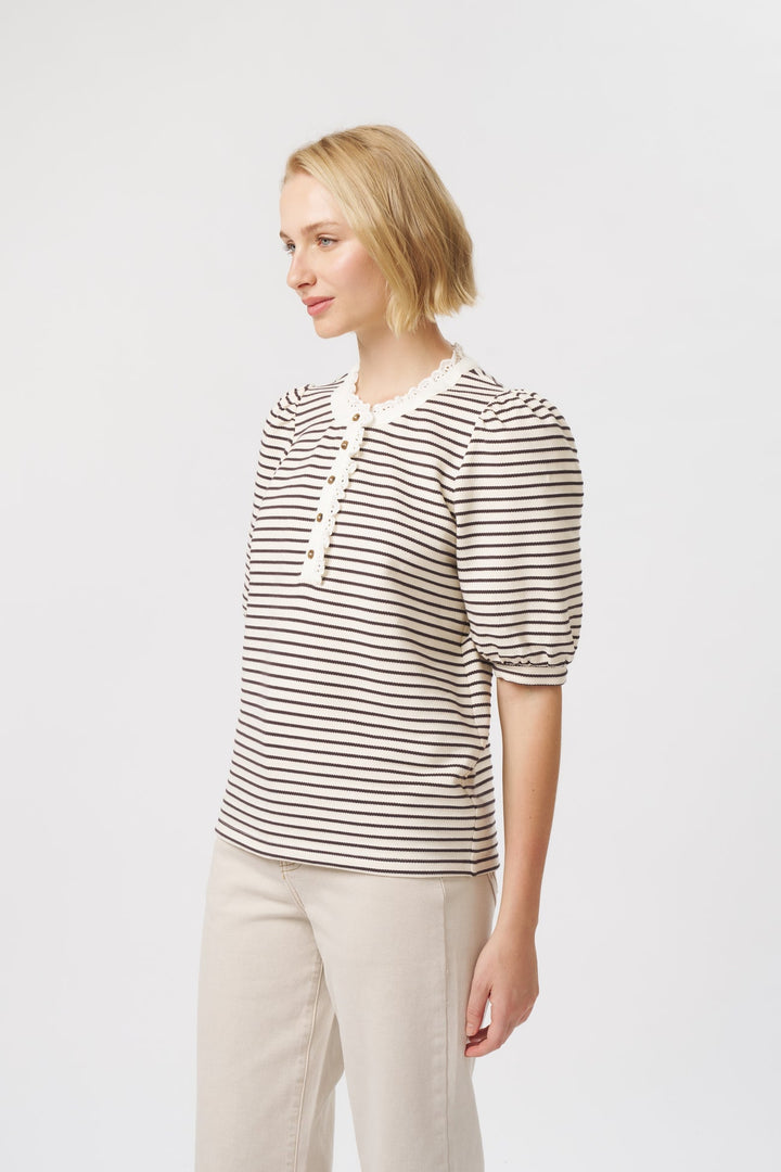 KIREINA | Jacqueline Top - White w/Brown Stripe