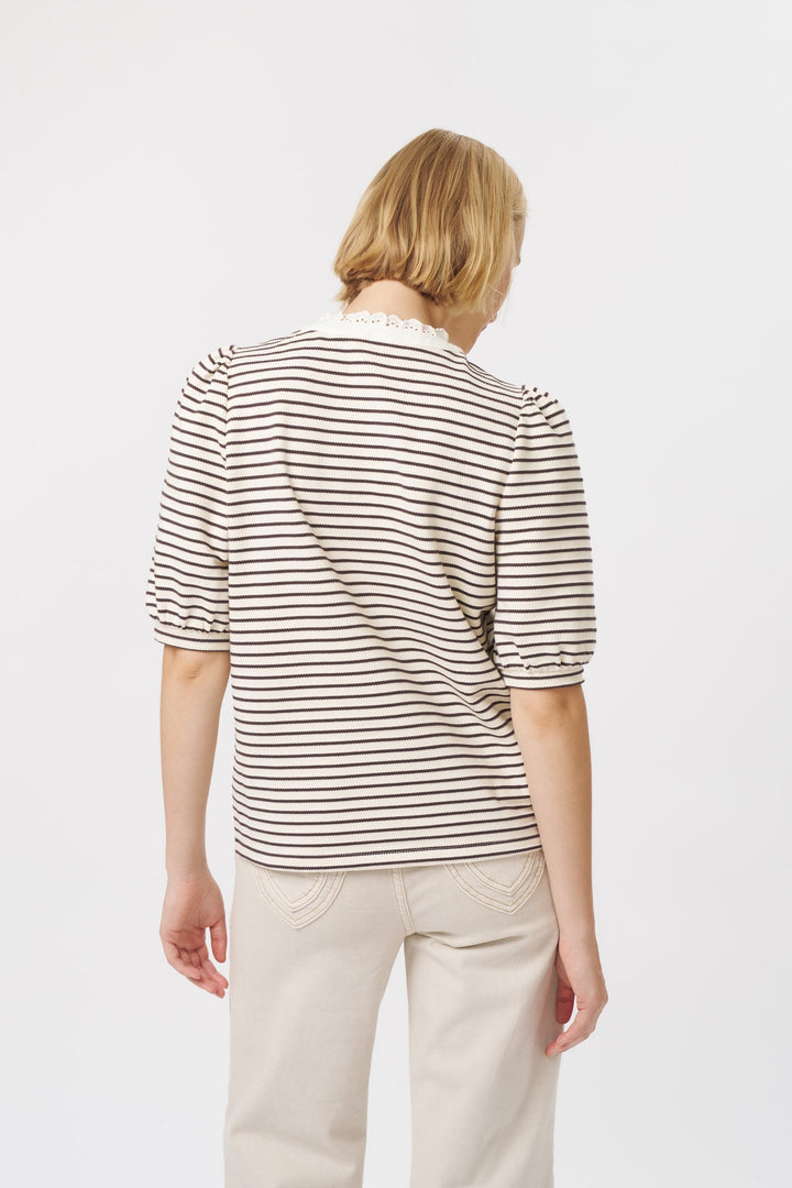 KIREINA | Jacqueline Top - White w/Brown Stripe