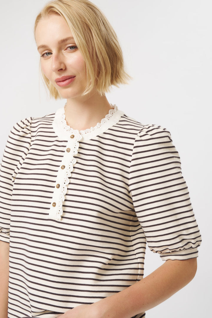 KIREINA | Jacqueline Top - White w/Brown Stripe