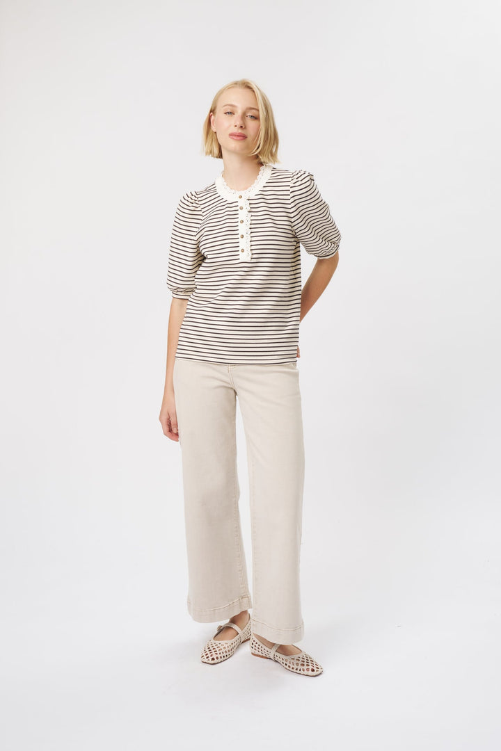 KIREINA | Jacqueline Top - White w/Brown Stripe