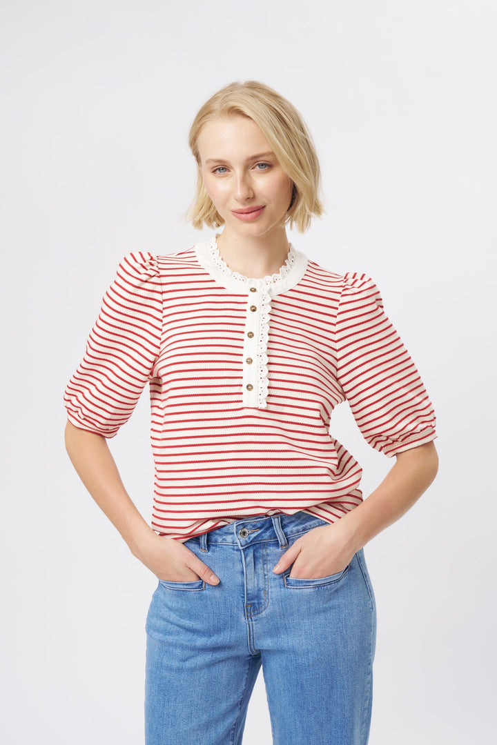 KIREINA | Jacqueline Top - White w/Red Stripe