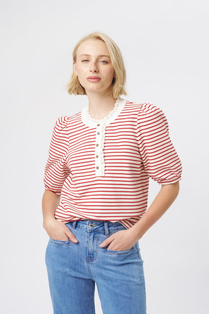 KIREINA | Jacqueline Top - White w/Red Stripe