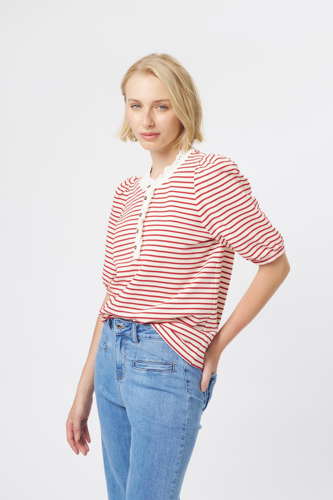 KIREINA | Jacqueline Top - White w/Red Stripe