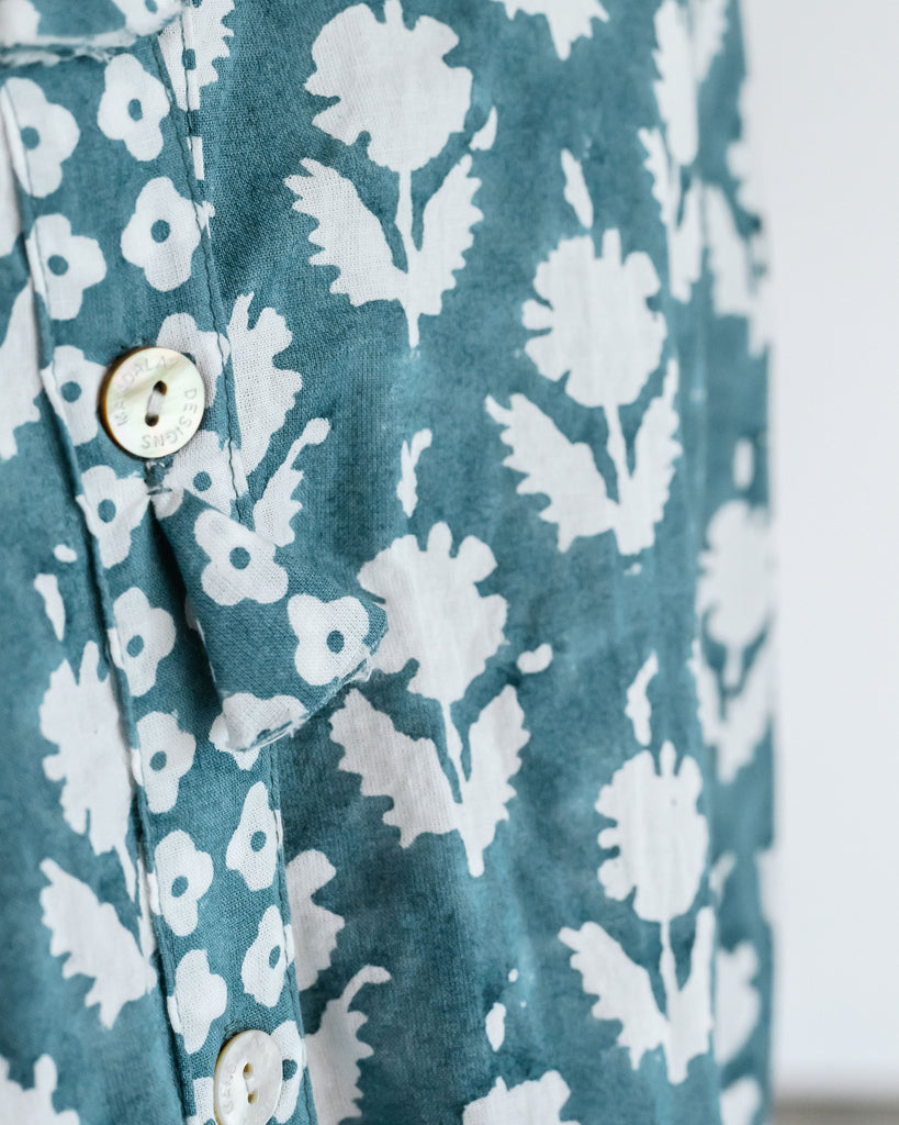 Folk Shadow Buti Shirtdress - Dusty Blue