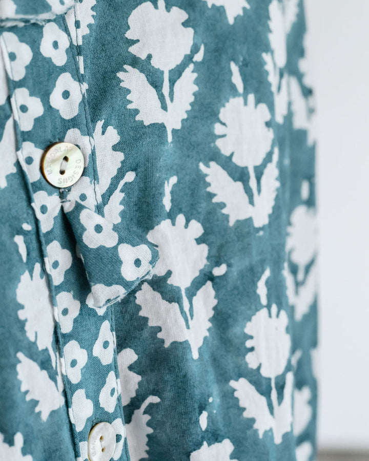 Folk Shadow Buti Shirtdress - Dusty Blue