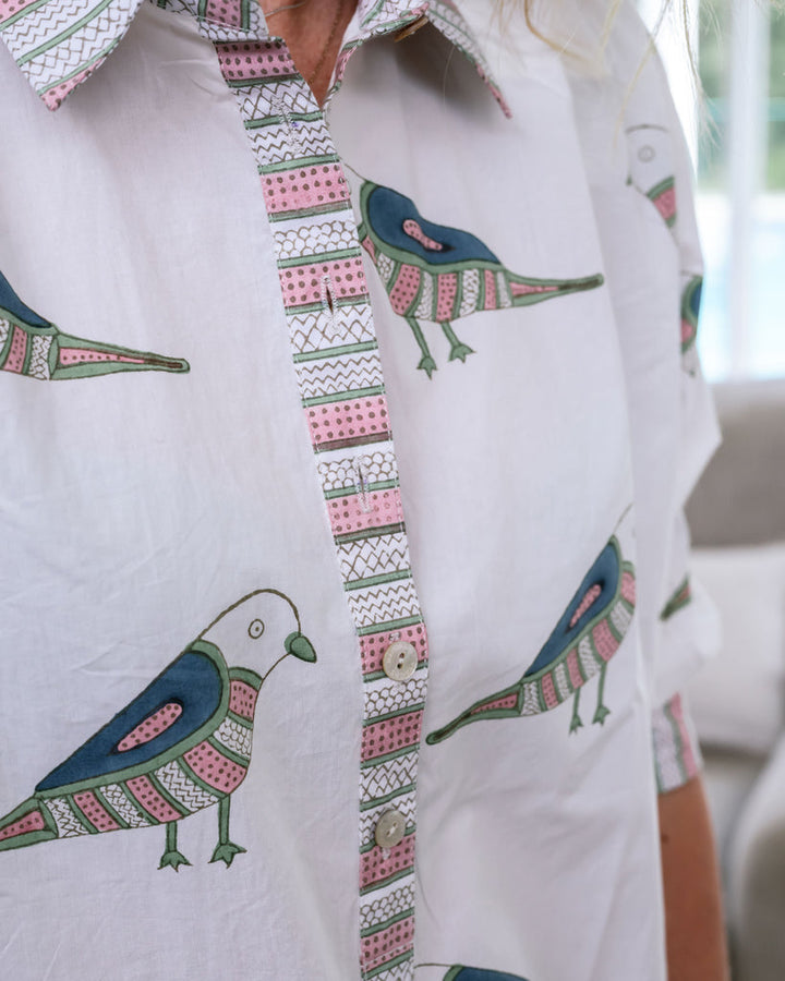 Mandalay Designs | Birdy Shirt dress - White/Multi (Copy)