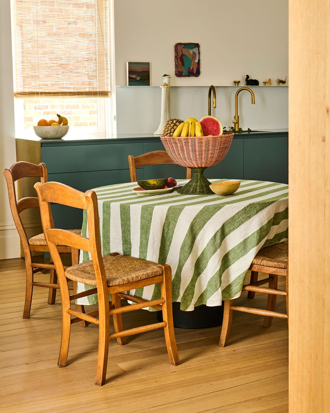 Kip & Co | MOSS STRIPE TABLECLOTH | Large Rectangular 8-10 seater