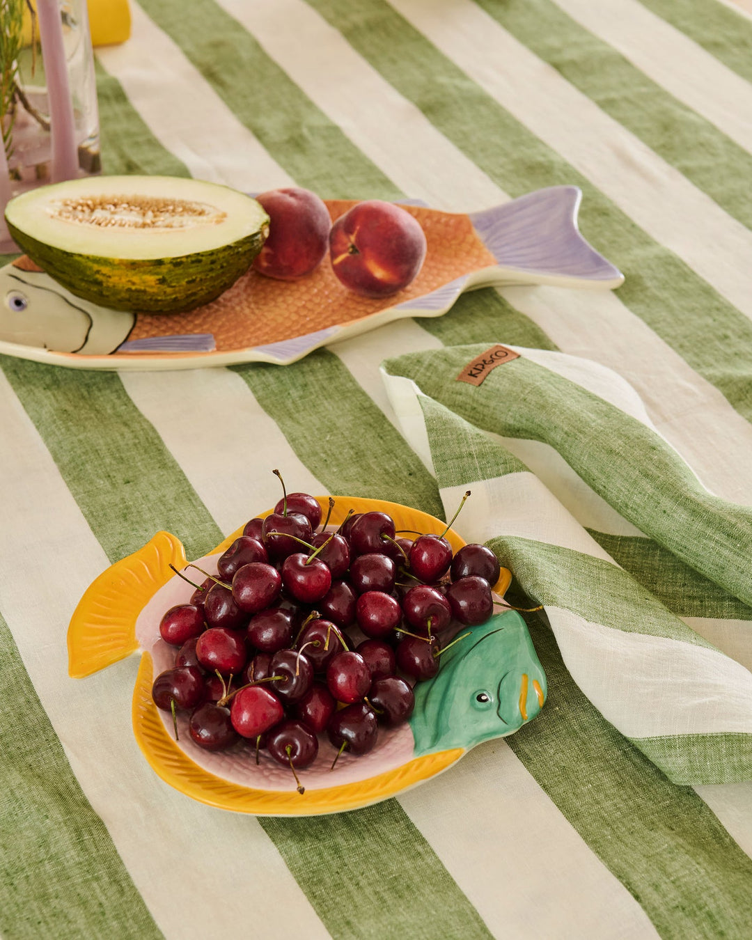 Kip & Co | MOSS STRIPE TABLECLOTH | Large Rectangular 8-10 seater