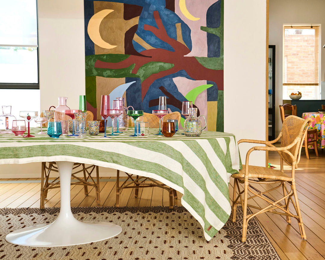 Kip & Co | MOSS STRIPE TABLECLOTH | Large Rectangular 8-10 seater