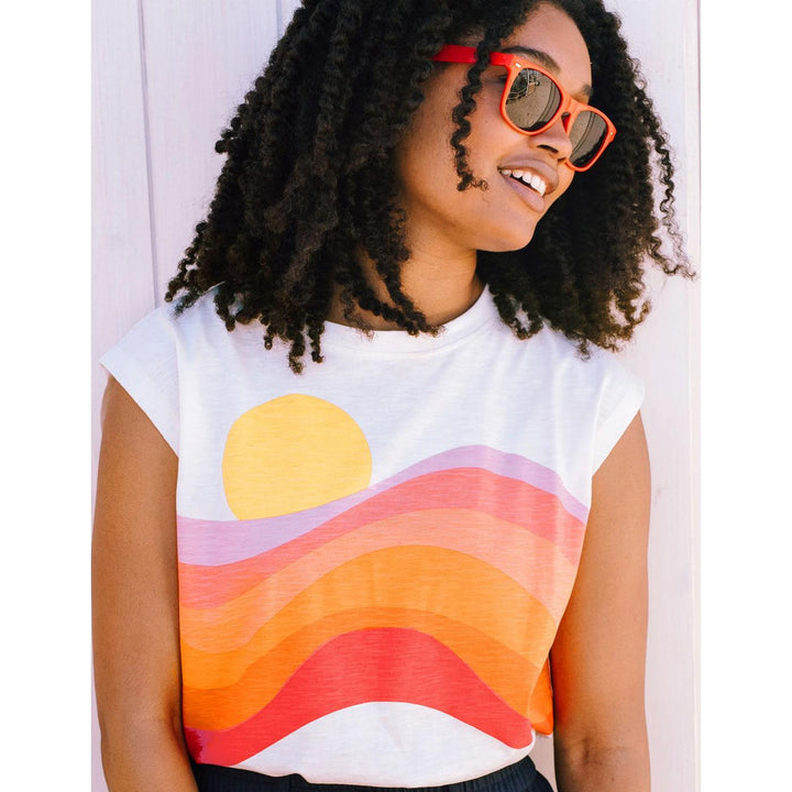 Chrissy Sugarhill Sunset Waves Relaxed Tank Tee OW