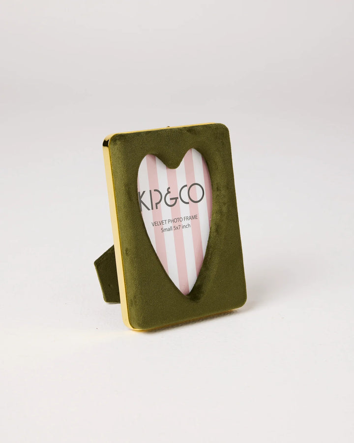 Kip & Co I Campsite Heart Velvet Photo Frame I Green