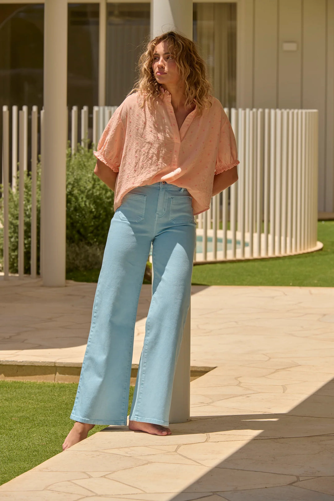 KIREINA I Sara top Peach with Pink Dots