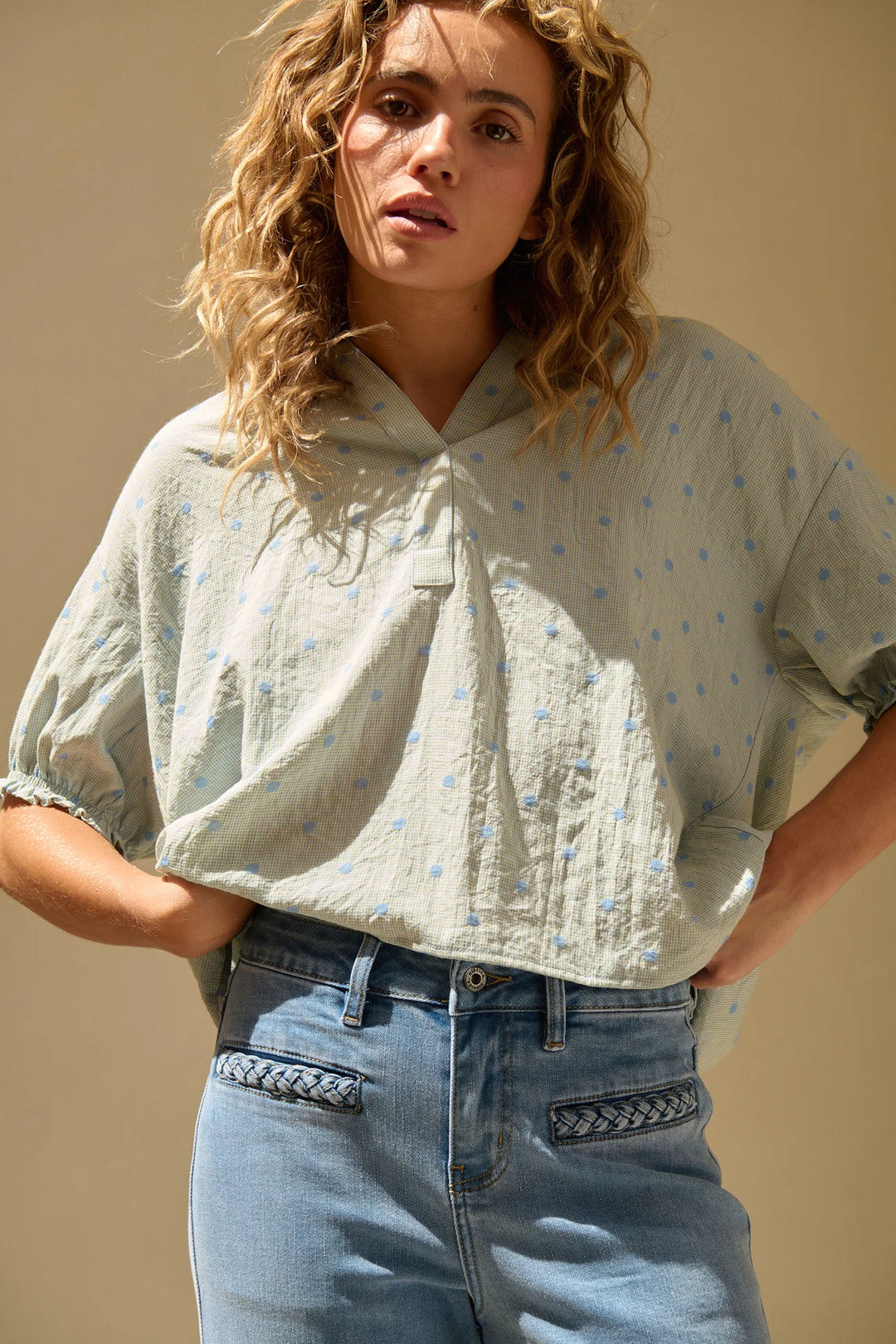 KIREINA I Sara shirt Blue with Blue dots