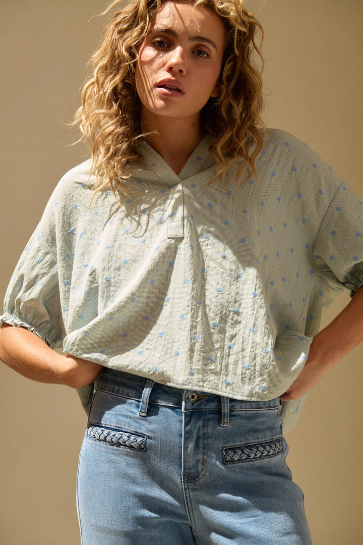 KIREINA I Sara shirt Blue with Blue dots
