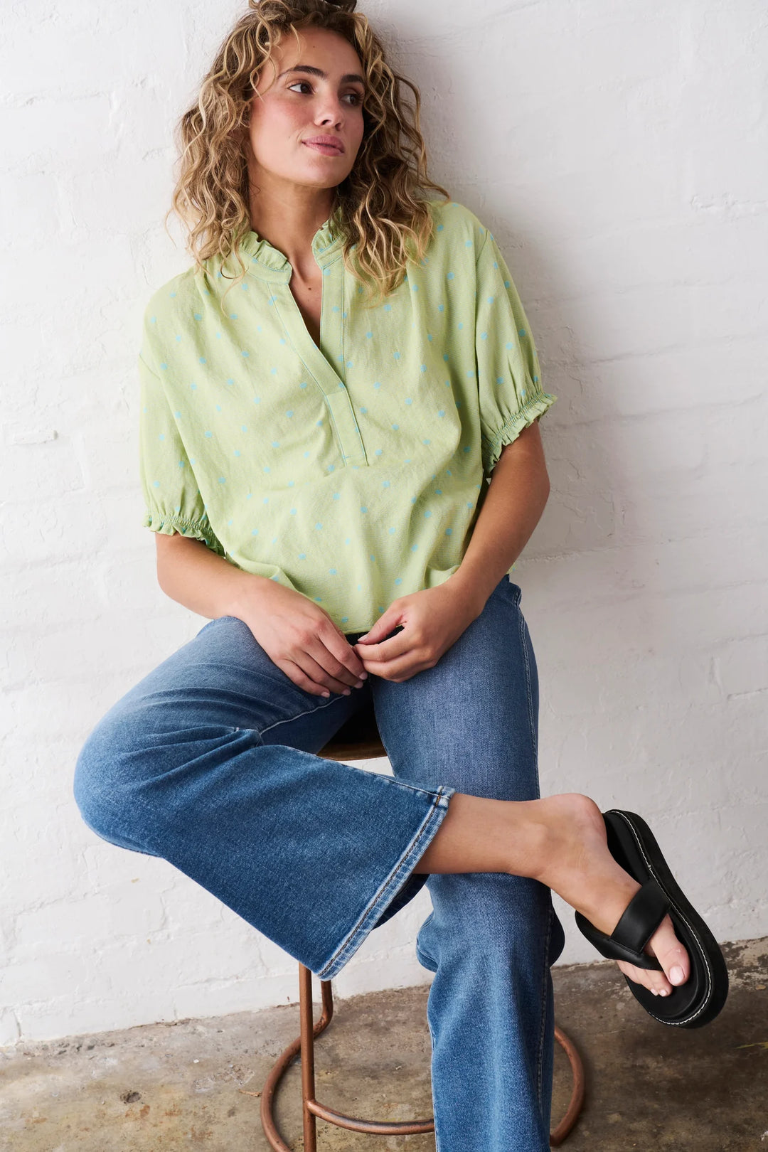 KIREINA I Sara shirt Green with Blue polka dot