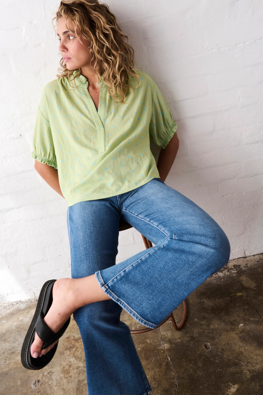 KIREINA I Sara shirt Green with Blue polka dot