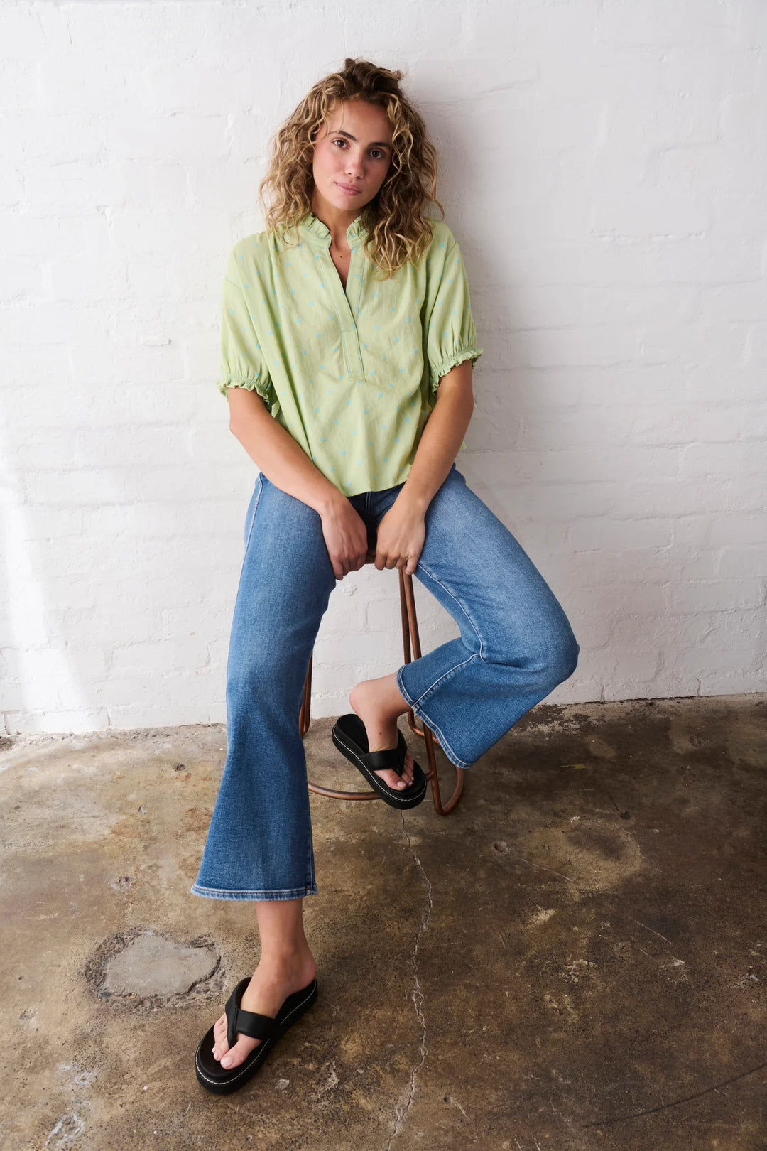 KIREINA I Sara shirt Green with Blue polka dot