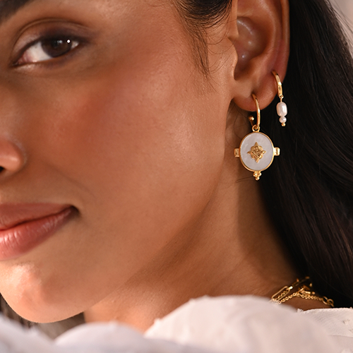 Murkani |  Oval Earrings with Mother of Pearl | 18KT Yellow Gold Plate