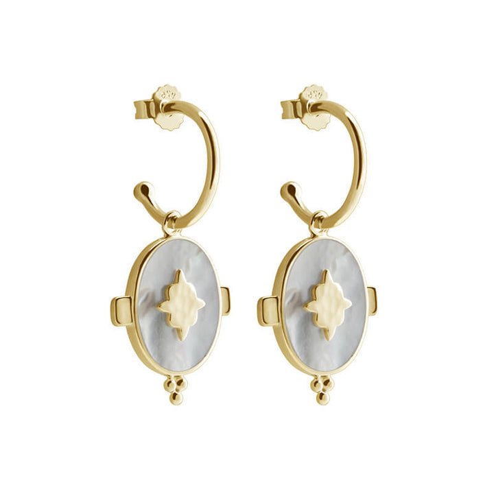Murkani |  Oval Earrings with Mother of Pearl | 18KT Yellow Gold Plate
