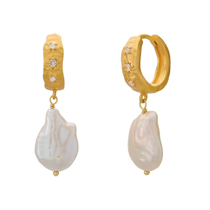 Murkani |  Cosmic Love Medium Earring With Pearl | 18KT Yellow Gold Plate