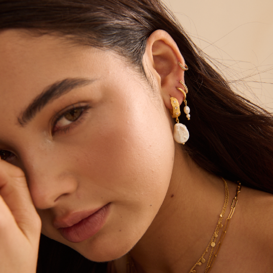 Murkani |  Cosmic Love Medium Earring With Pearl | 18KT Yellow Gold Plate