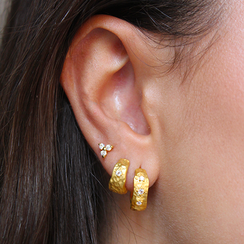 Murkani |  Cosmic Love Small Huggie With White Topaz | 18KT Yellow Gold Plate